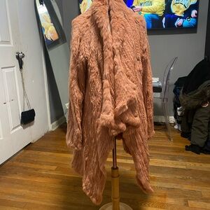 Elizabeth and James Textured Faux Fur Poncho in Coral